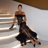 Elegant Lace See through off Shoulder Slim Dress Maxi Dress